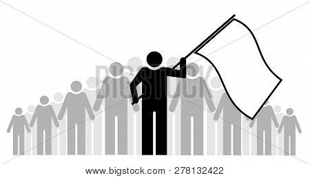 Team Flag Or Its Motto. Team Or Community. A Group Of People And Its Leader Or Boss.