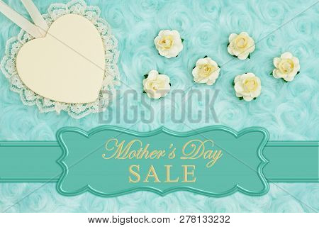 Mother's Day Sale Message With A Heart With Lace On Pale Teal Rose Plush Fabric