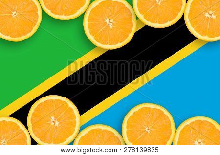 Tanzania Flag  In Citrus Fruit Slices Horizontal Frame
