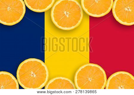 Chad Flag  In Citrus Fruit Slices Horizontal Frame