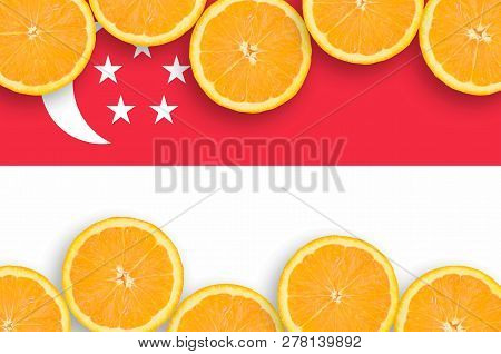 Singapore Flag  In Citrus Fruit Slices Horizontal Frame