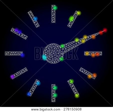 Glossy Polygonal Mesh Clockface Icon With Glare Effect On A Dark Background. Carcass Clockface Iconi