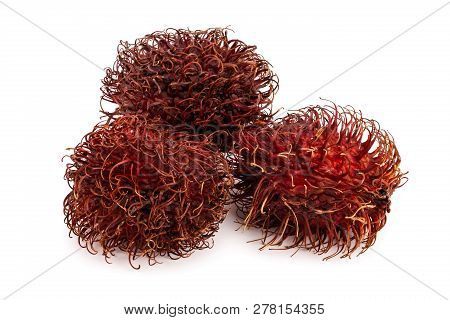 Rambutan Isolated On White Background. Tropical Fruit. Nephelium Lappaceum