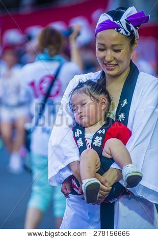 Tokyo - Aug 26 : Participants In The Awa Odori Festival In Tokyo, Japan On August 26 2018. Awa Odori