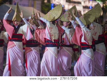 Tokyo - Aug 26 : Participants In The Awa Odori Festival In Tokyo, Japan On August 26 2018. Awa Odori