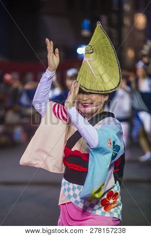 Tokyo - Aug 26 : Participant In The Awa Odori Festival In Tokyo, Japan On August 26 2018. Awa Odori 