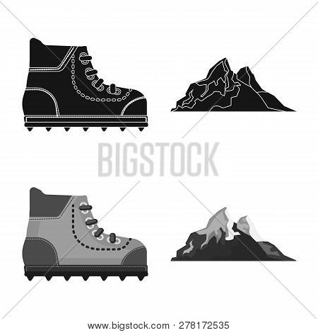 Vector Design Of Mountaineering And Peak Symbol. Collection Of Mountaineering And Camp Vector Icon F