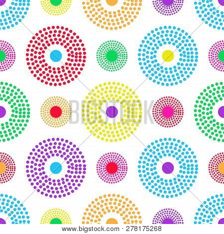 Bright Seamless Pattern Of Multicolored Concentric Pea Rings On Ransparent Background, Eps 8