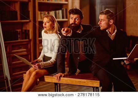 Video Conferencing Concept. Business People Use Video Conferencing On Virtual Meeting. Woman And Men