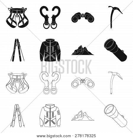Vector Design Of Mountaineering And Peak Sign. Set Of Mountaineering And Camp Vector Icon For Stock.