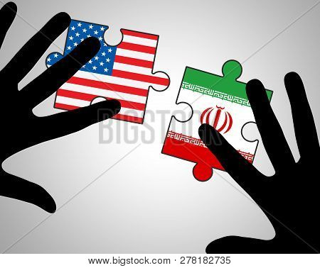 Us Iran Conflict And Sanctions Or Harmony - 2D Illustration