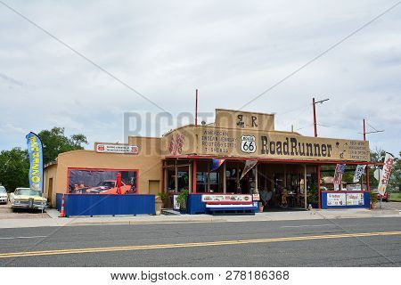 Seligman, Az, Usa - July 24, 2017: Beautiful Souvenir Shop In Seligman, Arizona. Roadrunner Gift Sho