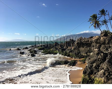 Maui Beach With Island In Background In Hawaii