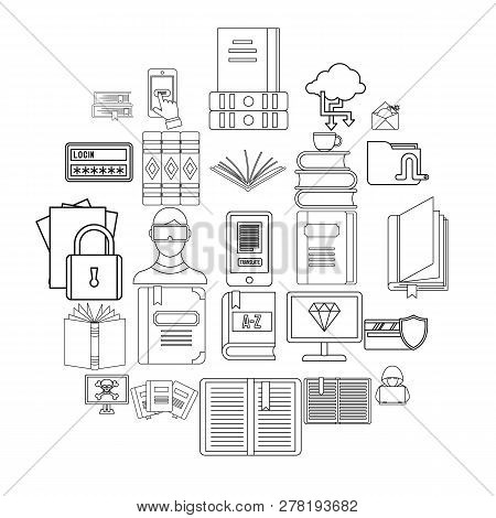 Book Icons Set. Outline Set Of 25 Book Icons For Web Isolated On White Background