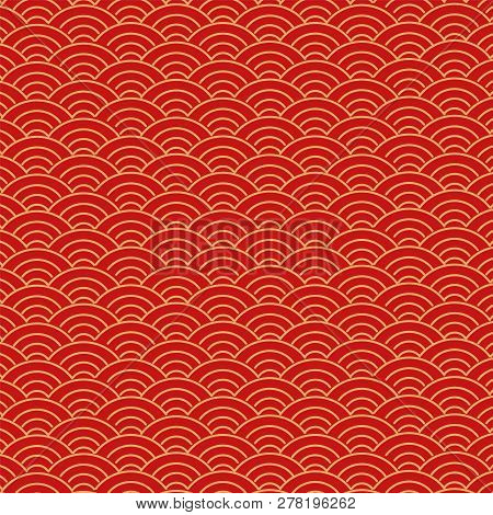 Chinese Traditional Ornament Background. Red And Golden Chinese Clouds Pattern. Happy Chinese New Ye