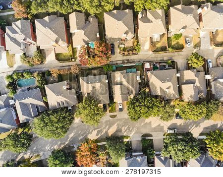 Aerial Straight Down Drone View Of Residential Area In Autumn Ne