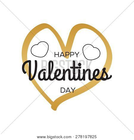Valentines Day. Golden Heart, Bright Sparkles. Happy Valentines Day Lettering Greeting Card