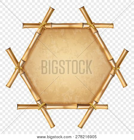 Hexagonal Brown Bamboo Frame With Rope And Old Canvas Copy Space