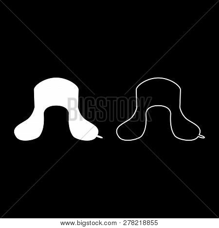 Earflapped Fur Hat Ushanka Russion Hatwear Icon Set White Color Illustration Flat Outline Style Simp