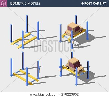Four Post Car Lift. Auto Service Equipment Concept.