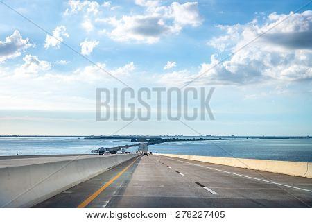 Driving Through The Sunshine Skyway Bridge In Florida