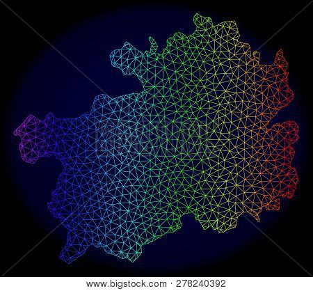 Spectrum Colored Mesh Vector Map Of Guizhou Province Isolated On A Dark Blue Background. Abstract Li