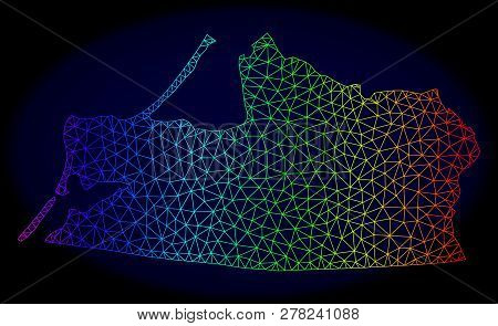 Spectrum Colored Mesh Vector Map Of Kalid Region Isolated On A Dark Blue Background. Abstract Lines,
