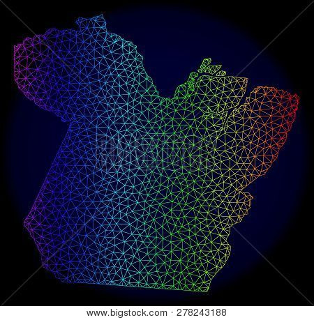 Spectrum Colored Mesh Vector Map Of Paral State Isolated On A Dark Blue Background. Abstract Lines, 