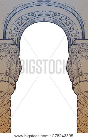 Medieval Manuscript Style Rectangular Frame. Gothic Style Pointed Arch. Vertical Orientation. Eps10 