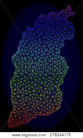 Spectrum Colored Mesh Vector Map Of Shanxi Province Isolated On A Dark Blue Background. Abstract Lin