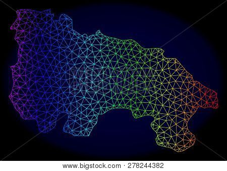 Rainbow Colored Mesh Vector Map Of Spain - La Rioja Isolated On A Dark Blue Background. Abstract Lin