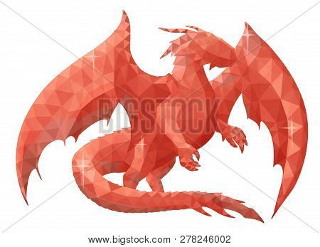 Beautiful Low Poly Illustration With Red Dragon On White Background