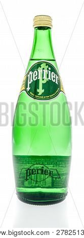 Winneconne, Wi - 30 December 2018: A Bottle Of Perrier Water From France On An Isolated Background.