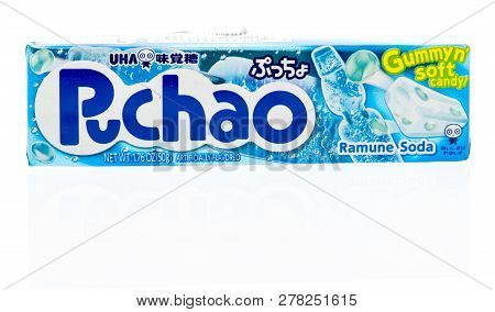 Winneconne, Wi - 5 January 2019:  A Package Of Uha Mikauto Puchao Rammune Chewy Candy On An Isolated