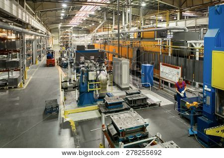 Shop For The Production Of Metal Profiles. View From The Top Point. Industrial Interior.