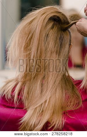Dnepr, Ukraine- September 11, 2018: Procces Of Creating Hairstyle. Open Workshop Master Class Of Hai