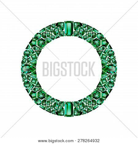Round Frame Made Of Realistic Green Emeralds With Complex Cuts