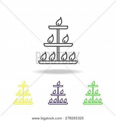 Deepam Diwali Festival Lamps Colored Icons On White Background. Diwali Hindu Festival Indian Holiday