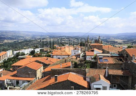 Panoramic View Of The Beautiful Historic Village Of Celorico Da Beira, Beira Alta, Portugal, With Th