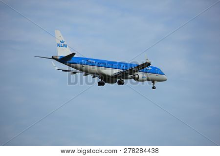 Amsterdam, The Netherlands - July 15th 2016:ph-exa Klm Cityhopper Embraer Erj-190std Approaching Pol