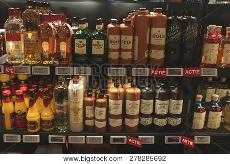 Beverwijk, The Netherlands, October 26th 2018: Brands Of Dutch Liquors In A Store. Tags: Price And P