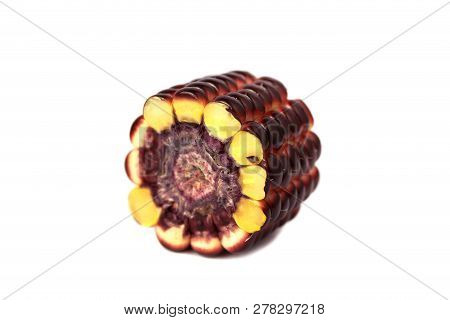 Fresh Purple Corn Fruit Isolate On White Cut Haff
