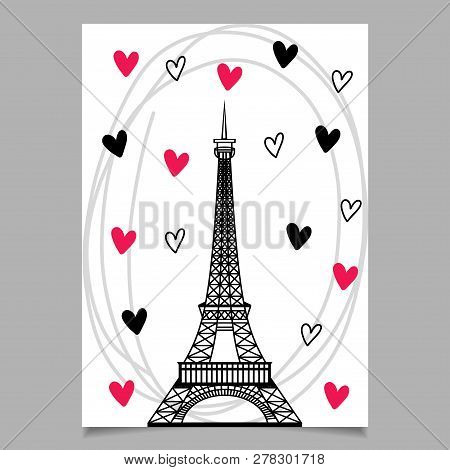 Love Card. Torre Eiffel. Happy Valentines Day. Vector Illustration