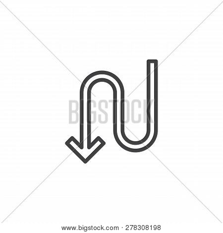 Curved Arrow Down Line Icon. Linear Style Sign For Mobile Concept And Web Design. Down Directional A
