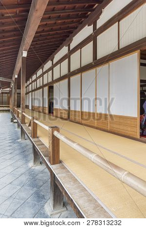 Corridor Of Traditional Japanese Building In Kyoto