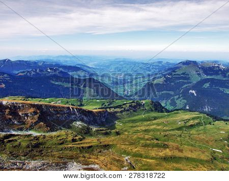 Panoramic View From The Top Of Frumsel In The Churfirsten Mountain Range - Canton Of St. Gallen, Swi