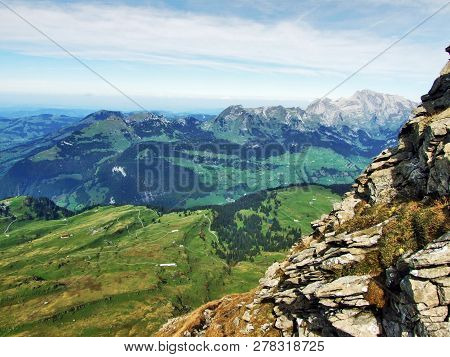 Panoramic View From The Top Of Frumsel In The Churfirsten Mountain Range - Canton Of St. Gallen, Swi