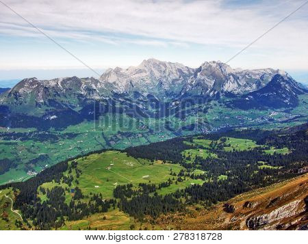 Panoramic View From The Top Of Frumsel In The Churfirsten Mountain Range - Canton Of St. Gallen, Swi