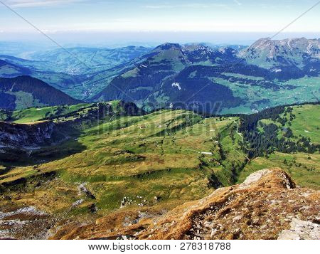 Panoramic View From The Top Of Frumsel In The Churfirsten Mountain Range - Canton Of St. Gallen, Swi