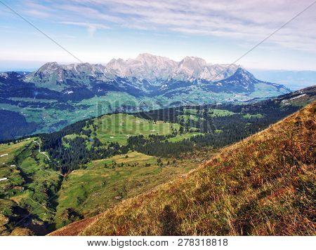 Panoramic View From The Top Of Frumsel In The Churfirsten Mountain Range - Canton Of St. Gallen, Swi